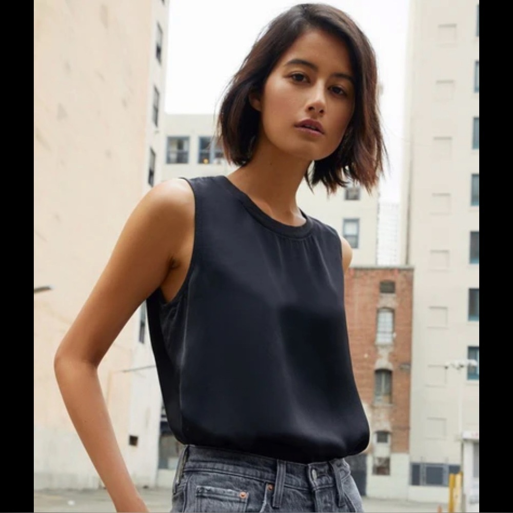 Nation LTD Black Sleeveless Satin Tank Top